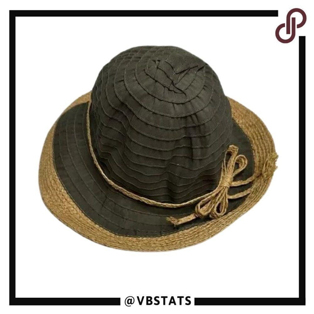Scala Collezione Women One‎ Size Raffia Straw Hat Olive Green Ruffled Sun